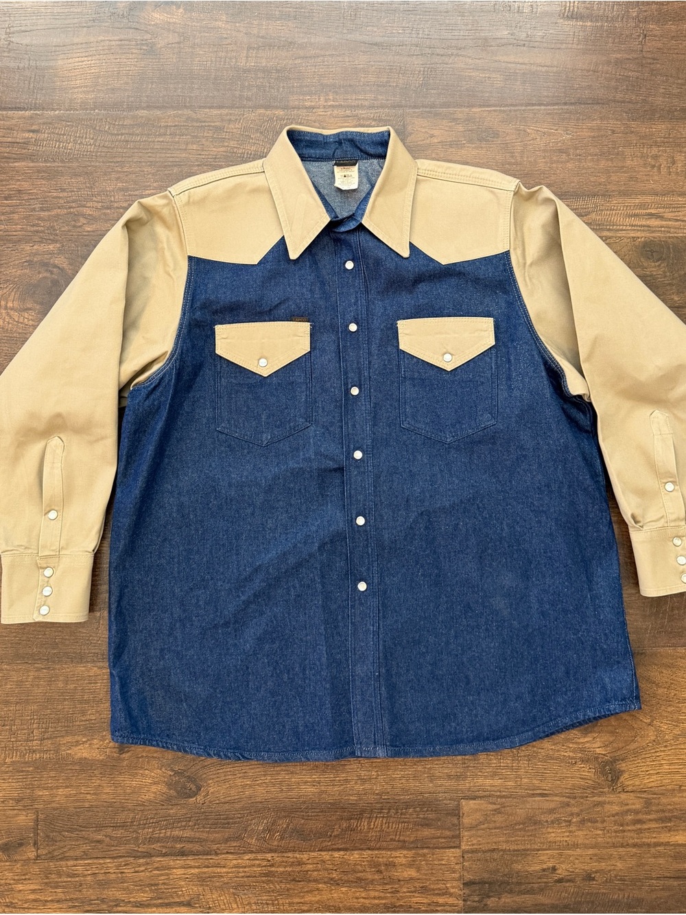 Lapco Men's XL Two-Tone Denim Cotton Pearl Snap Welding Work Shirt 10 oz LS